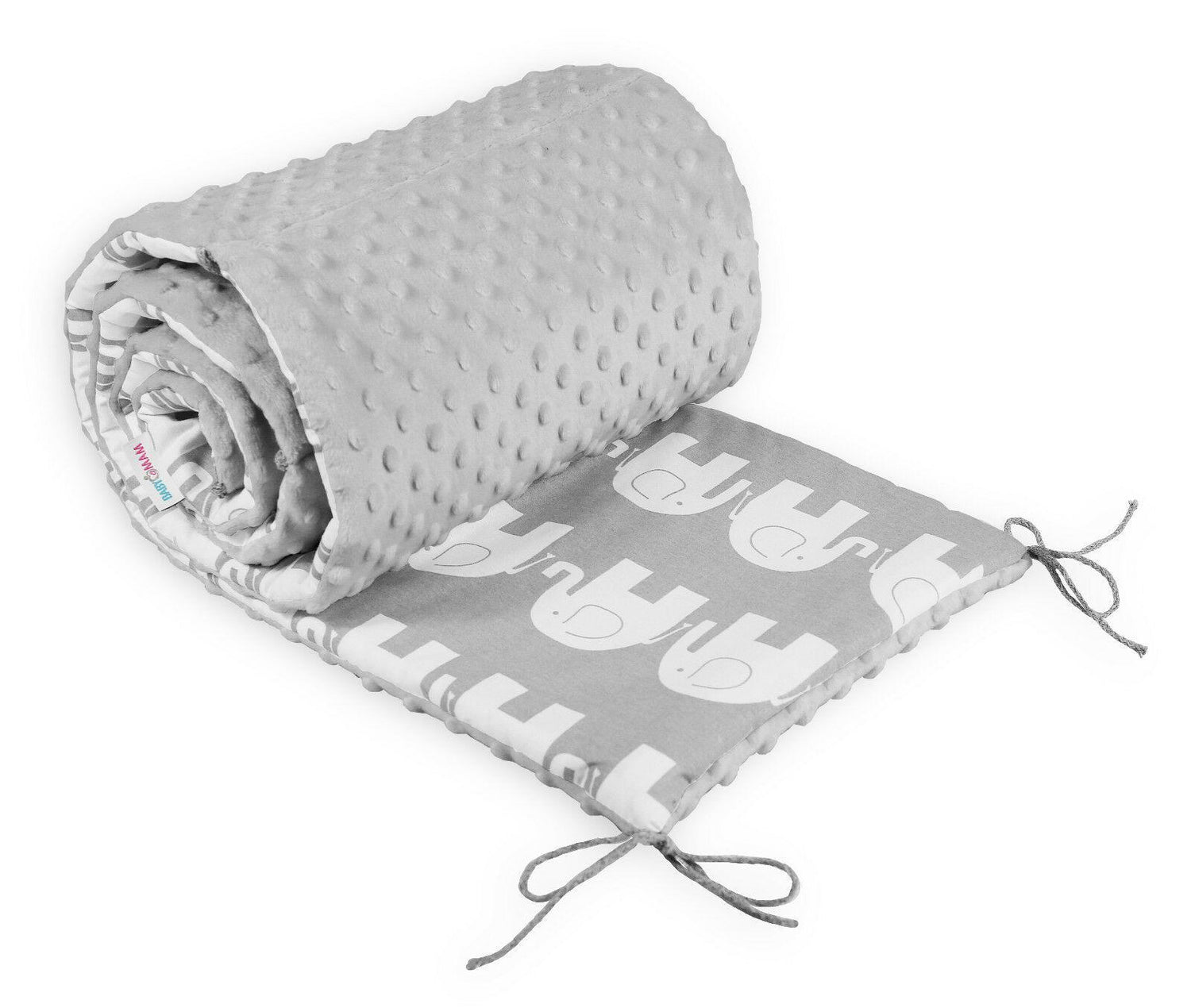 Baby dimple padded bumper nursery protection fit cot bed 140x70 190cm Grey / Grey elephants