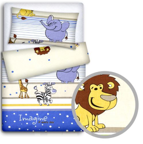 Baby 4Pc Bedding Set Pillow Duvet Quilt Fit Cotbed 140X70cm Safari Blue