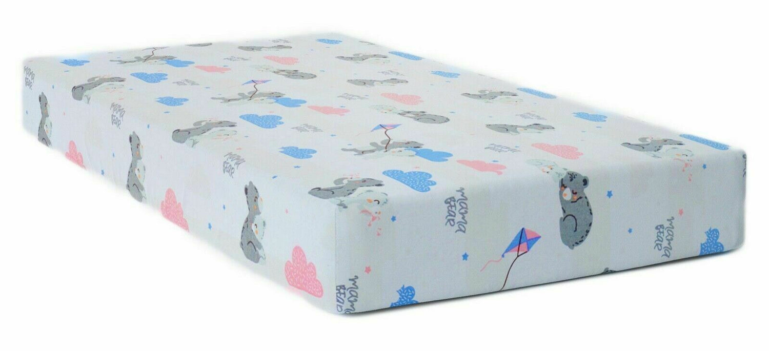 100% cotton fitted sheet printed design for baby crib 90x40cm Mama bear