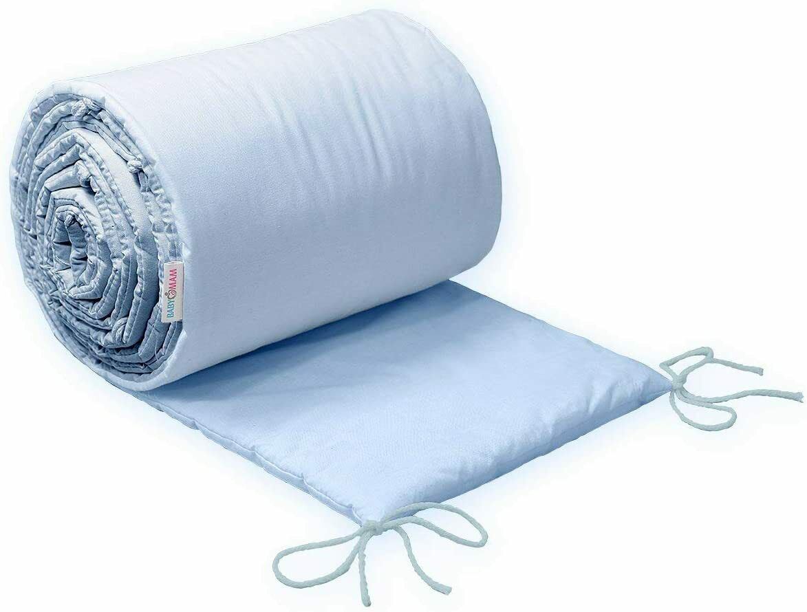 Baby Padded Bumper 100% Cotton To Fit Crib All Round 260cm Blue