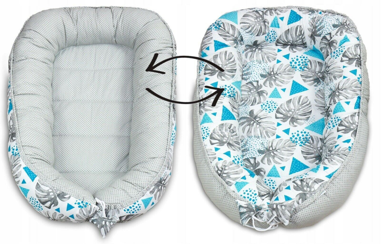Baby 6pc Double-sided soft infant Cocoon Blue leaves/ Dots with grey