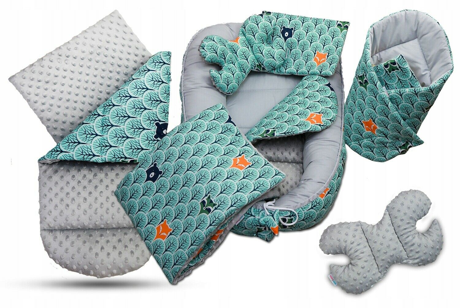Baby 6pc Double-sided soft infant Cocoon Fox in Forest Turkus/ Grey
