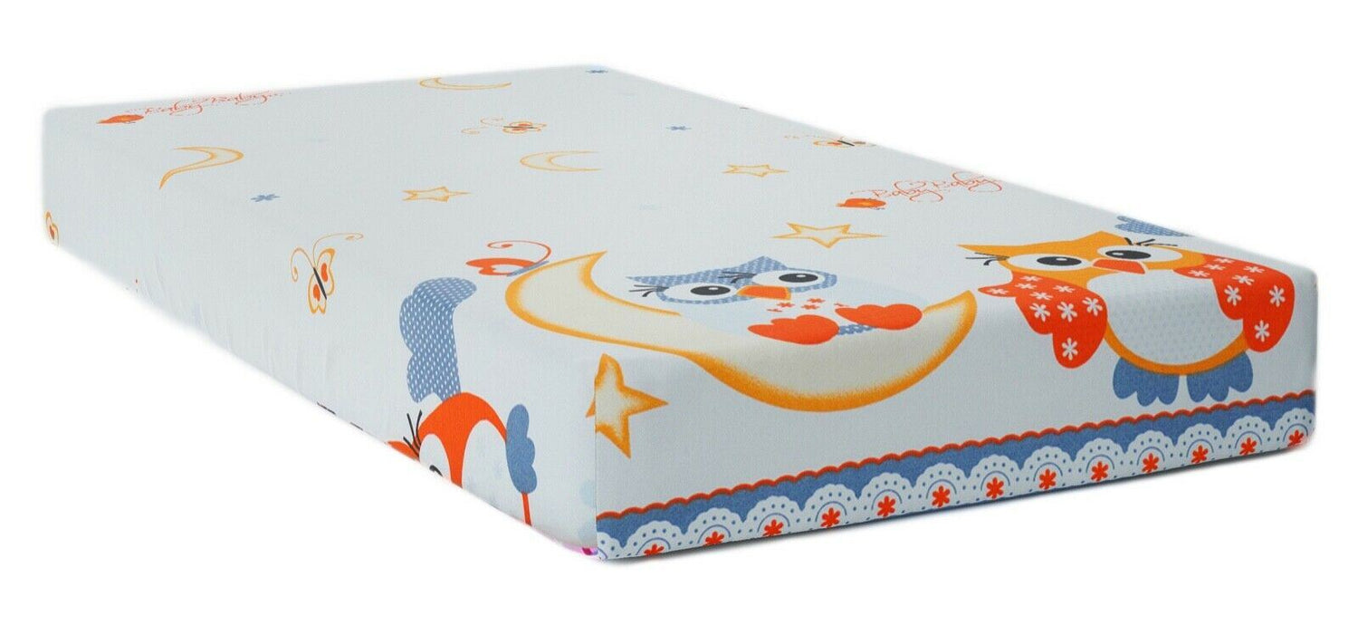 Baby Fitted Toddler Bed Sheet Printed 100% Cotton Mattress 160X80cm Owls Moon Grey - MyHappy Baby