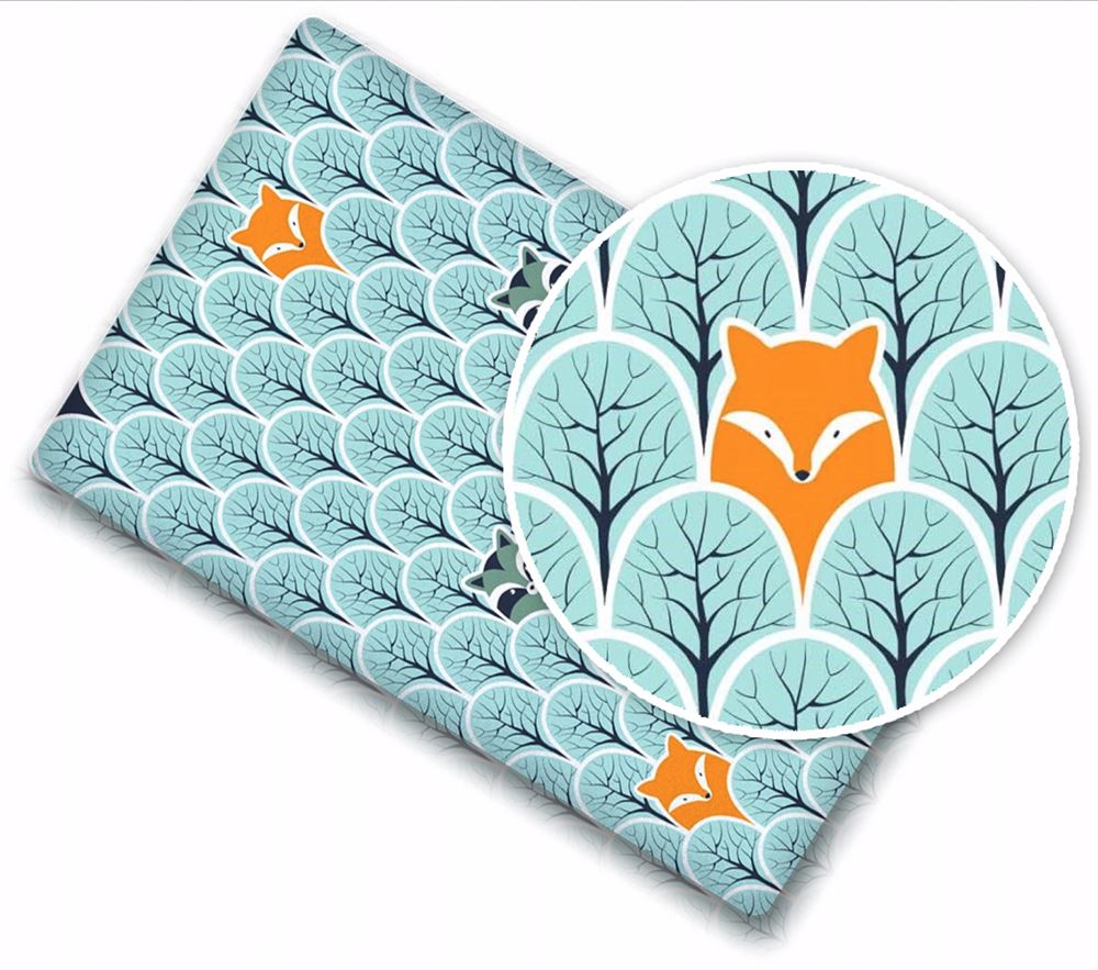 100% cotton fitted sheet printed design for baby crib 90x40cm Fox in forest turquoise - MyHappy Baby