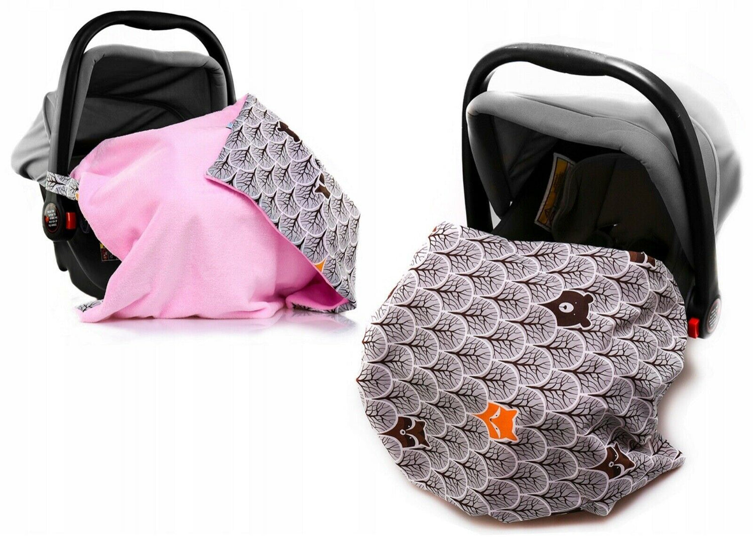 Car Seat Kids Baby Swaddle Travel Cotton Blanket 75X50cm Soft Wrap Double Sided Pink-Fox In The Forest