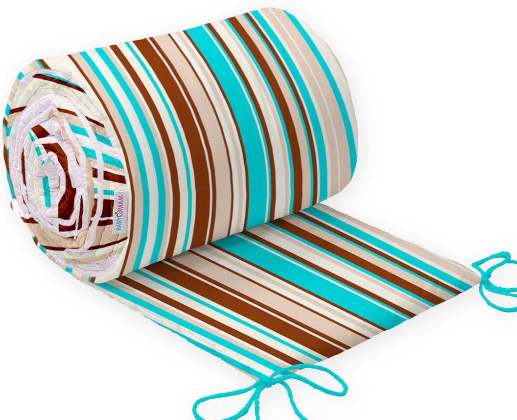 Baby Padded Bumper 100% Cotton To Fit Crib All Round 260cm Brown Stripes