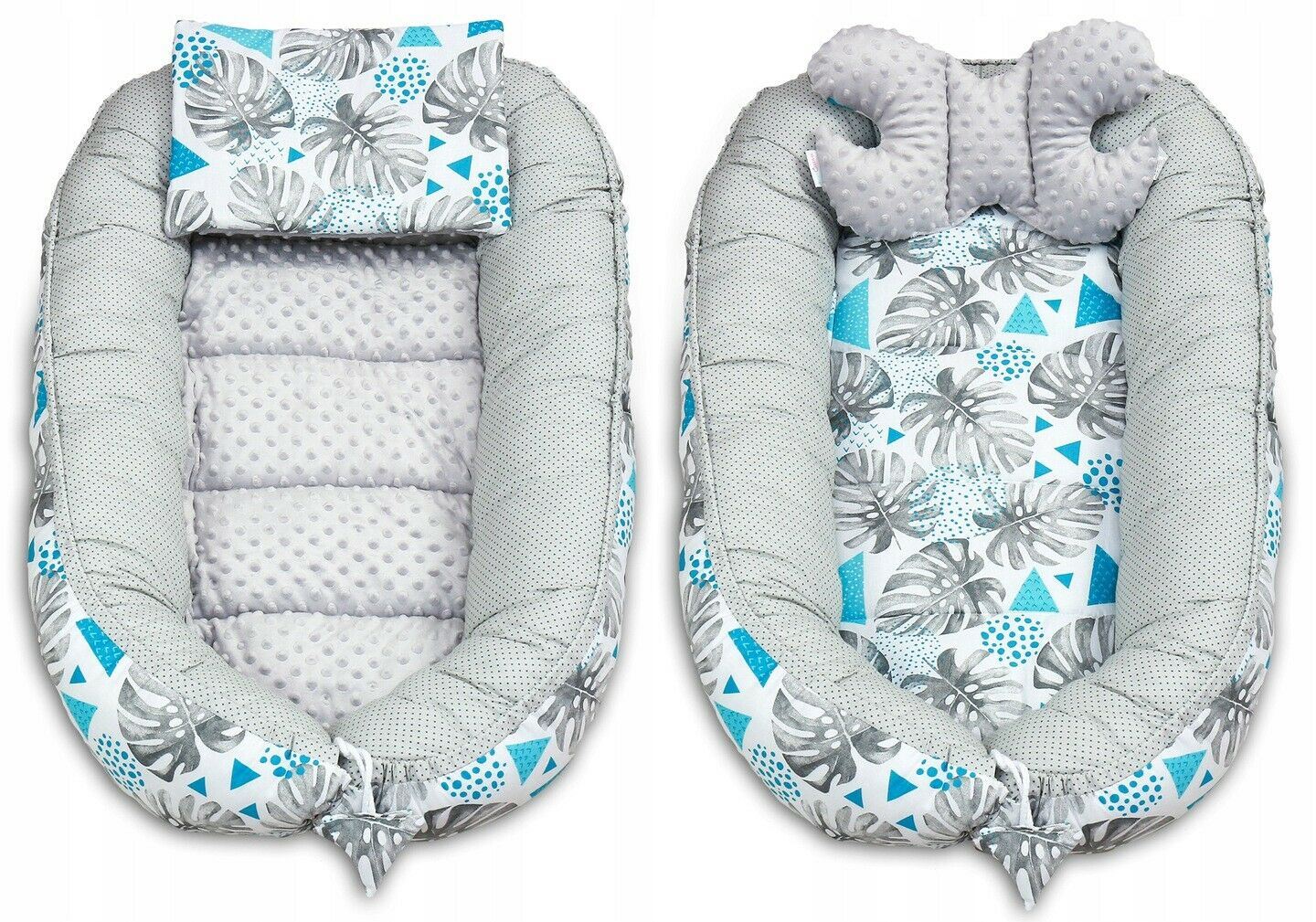 Baby 6pc Double-sided soft infant Cocoon Blue leaves/ Dots with grey