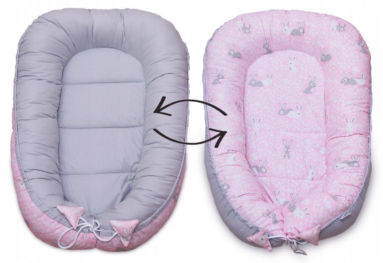 Baby 6pc Double-sided soft infant Cocoon Bunny Pink/ Grey