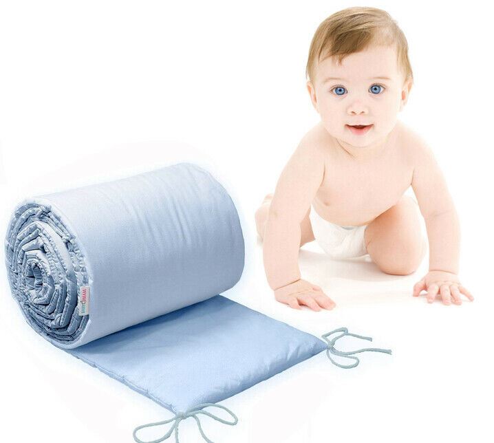 Baby Padded Bumper 100% Cotton To Fit Crib All Round 260cm Blue