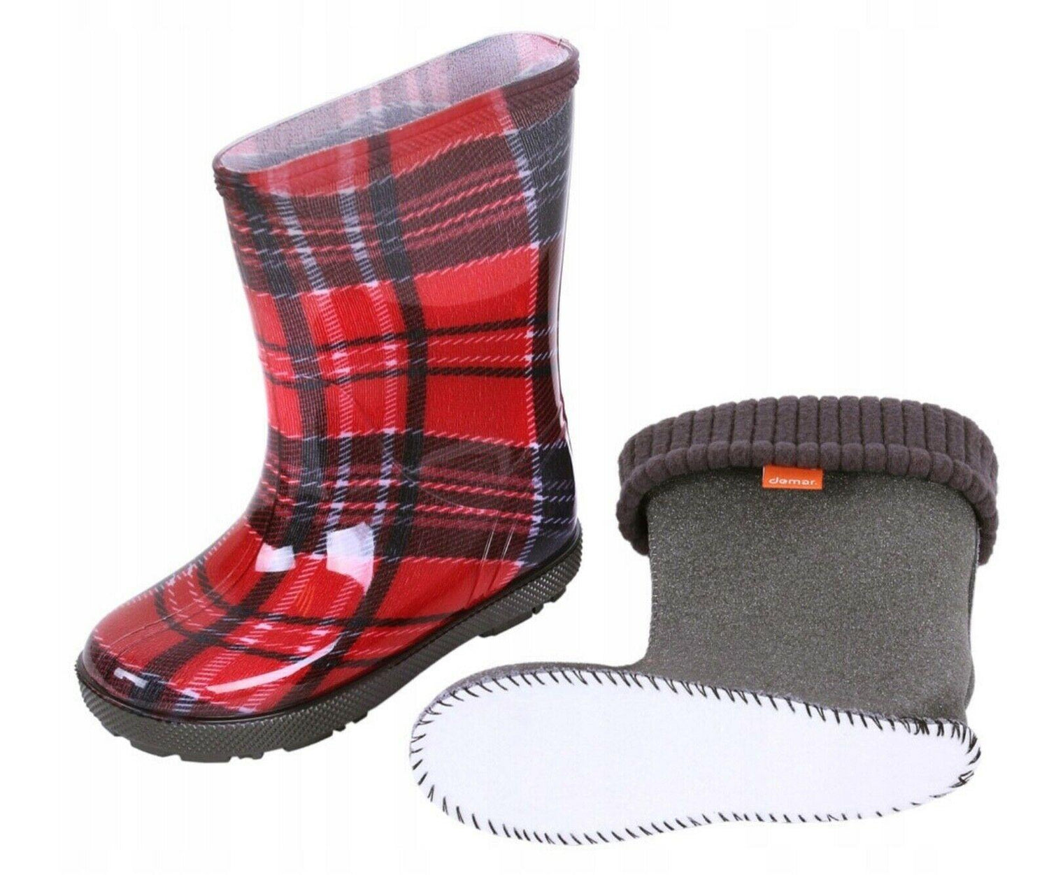 Wellies Kids Rain Snow Boots Removable Inner Lining Socks Wellington Tartan
