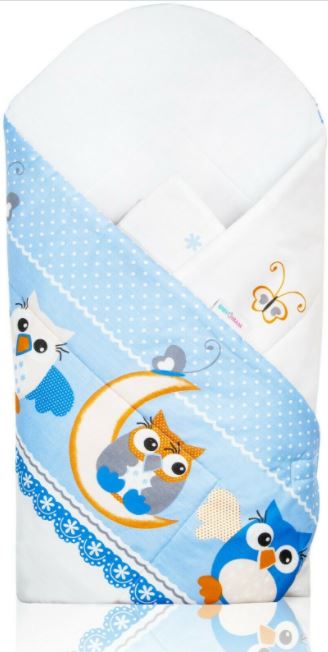 Baby Swaddle Wrap Newborn Bedding Blanket 100% Cotton Sleeping Bag Owls Moon Blue