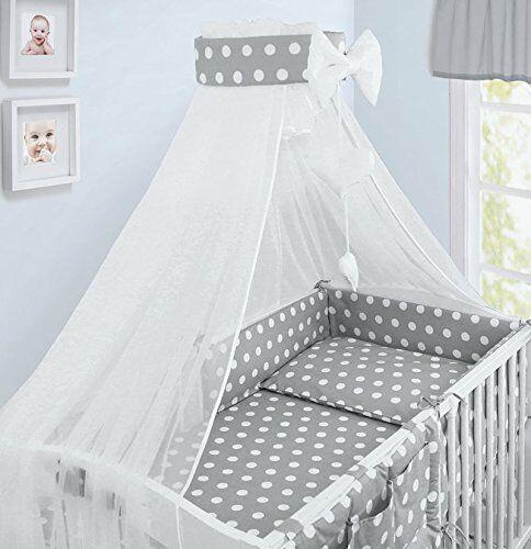 Baby bedding set Cotton Nursery 14pc to Fit Cot 120x60cm Dots Grey - MyHappy Baby