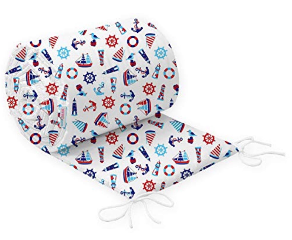Baby Padded Bumper 100% Cotton To Fit Crib All Round 260cm Marine