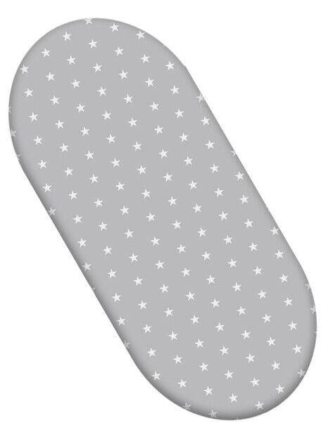 Cotton Fitted Baby Sheet Fit Moses Basket Pram 80X38cm Small White Stars On Grey