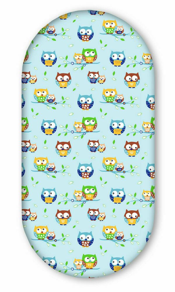 Cotton Fitted Baby Sheet Fit Moses Basket Pram 80X38cm Owls Blue - MyHappy Baby