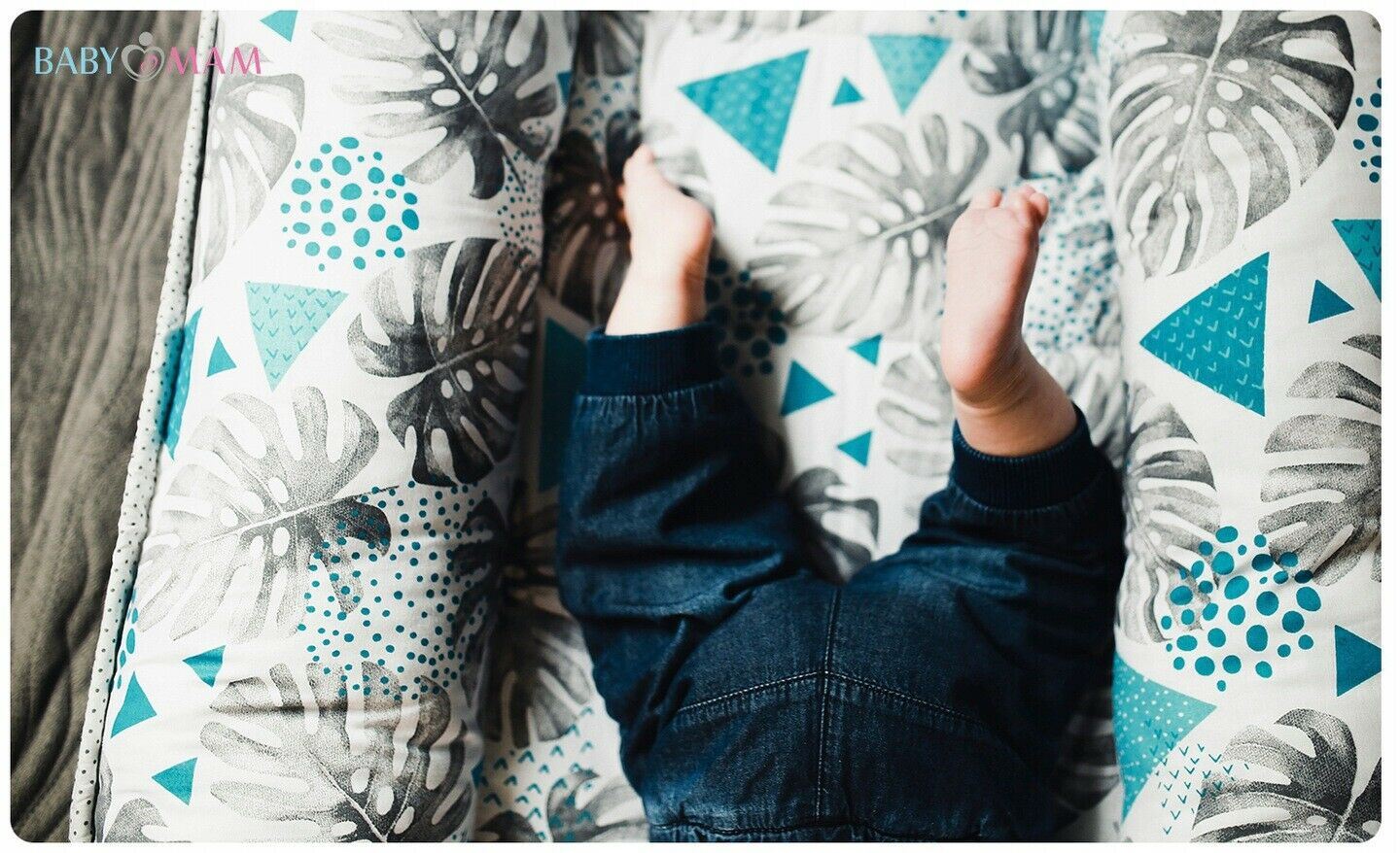Baby 6pc Double-sided soft infant Cocoon Blue leaves/ Dots with grey
