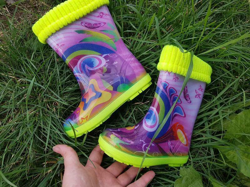 Wellies Kids Rain Snow Boots Removable Inner Lining Socks Wellington Purple Butterfly