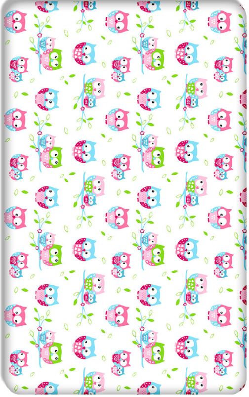 Baby Fitted Toddler Bed Sheet Printed 100% Cotton Mattress 160X80cm Owls White