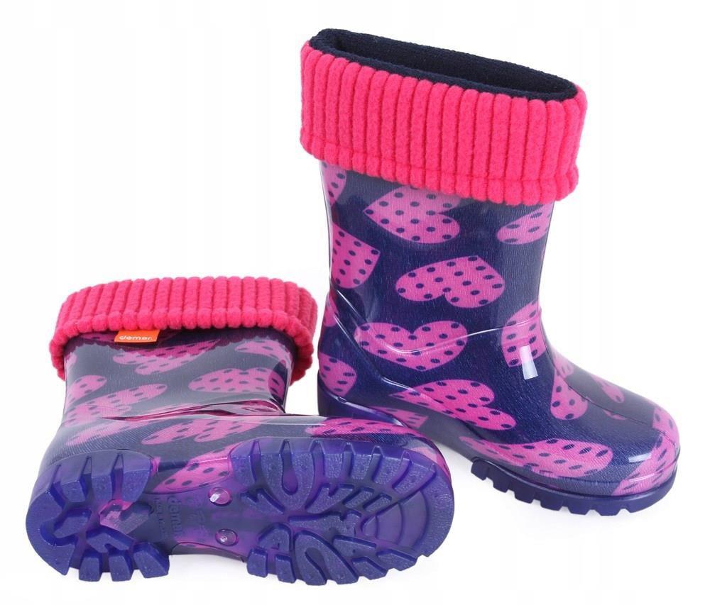 Wellies Kids Rain Snow Boots Removable Inner Lining Socks Wellington Hearts