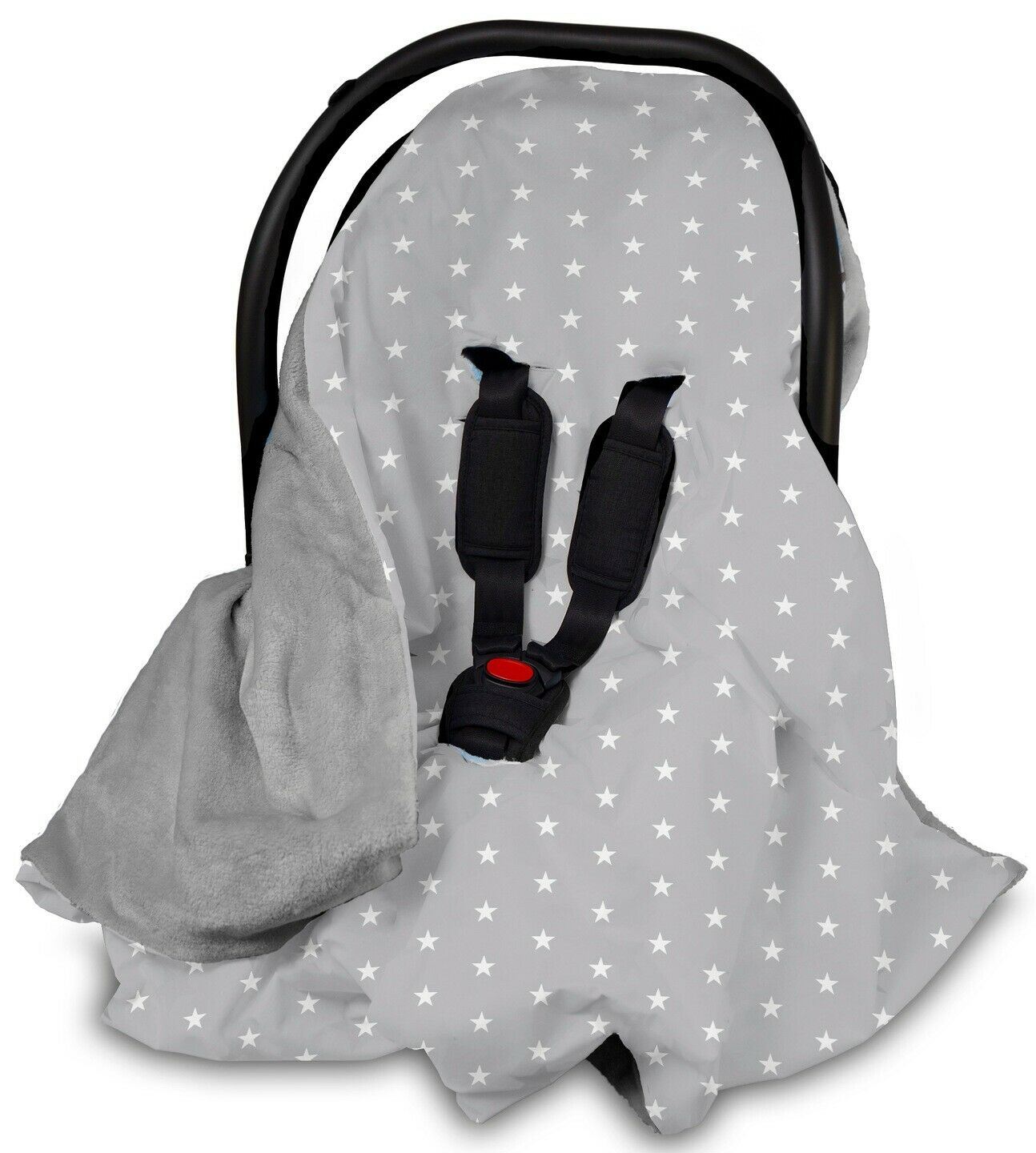 Baby Blanket Car Seat Reversible Wrap Plush Soft Double Sided Cotton 100x100cm Grey-Small White Stars On Grey