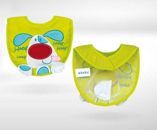 Baby Feeding Bib Fasten Soft Squeaky Terry Waterproof 20 X 16 cm Akuku Dog