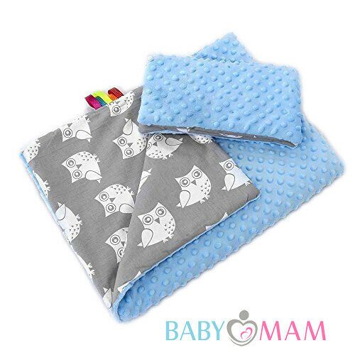 Warm Baby Blanket Dimple Cotton Quilt Pillow Double Sided 100X75cm Blue - Owls Grey
