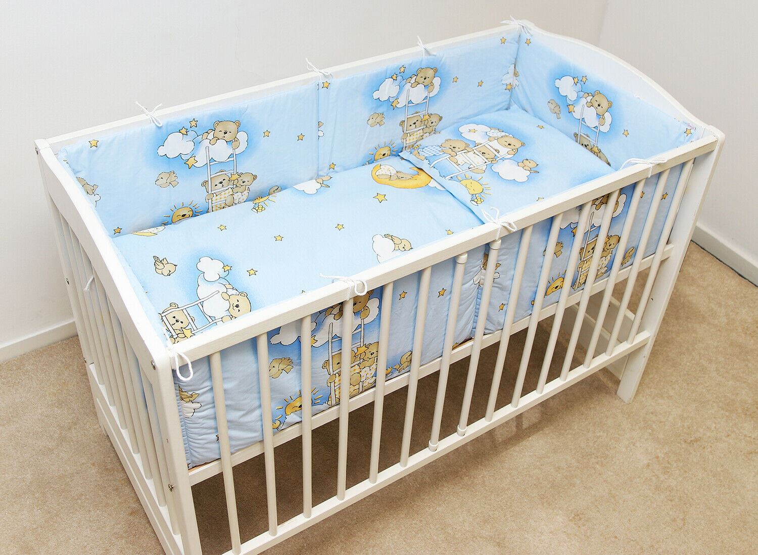 Baby 6Pc Bedding Set All-Round Bumper Fit Cotbed 140X70cm Ladder Blue