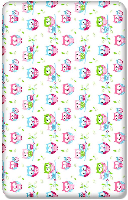 Baby Fitted Cot Bed Sheet Printed 100% Cotton Mattress 140X70cm Owls White