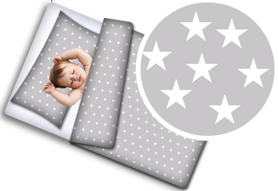 Baby 5pc Bedding Set Cotton Pillow Duvet Bumper 70x80cm Small White Stars On Grey