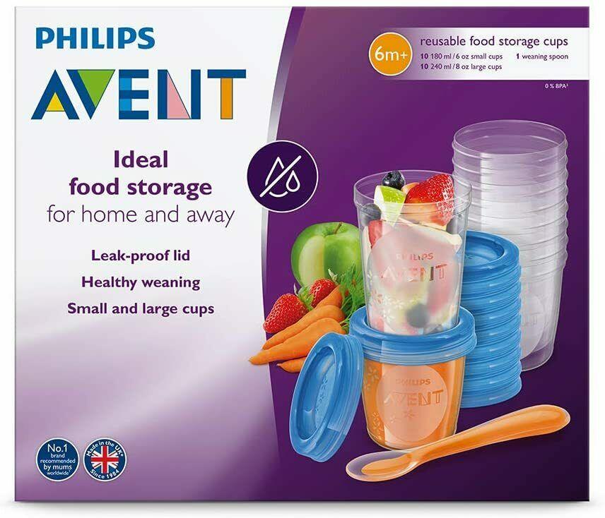 Philips Avent Baby Food Storage Cups, Blue, 180/240 Ml, Pack Of 20
