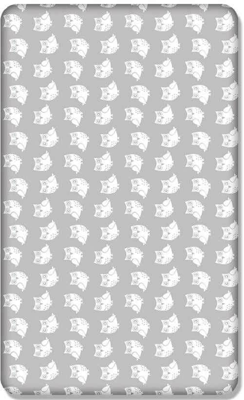 Baby Fitted Cot Sheet Printed Design 100% Cotton Mattress 120X60 cm Owls Grey - MyHappy Baby