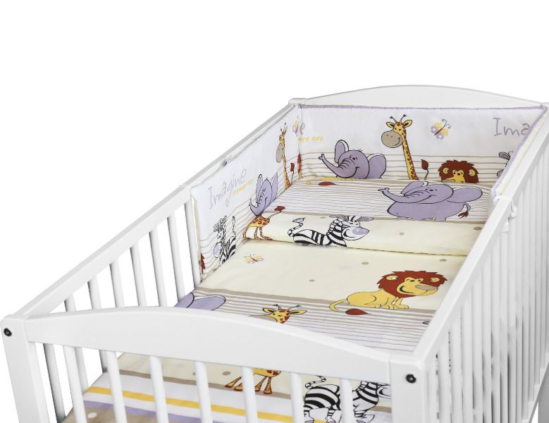 Baby 3Pc Bedding Set Pillow Duvet Bumper Fit Cotbed 140x70cm Safari Beige