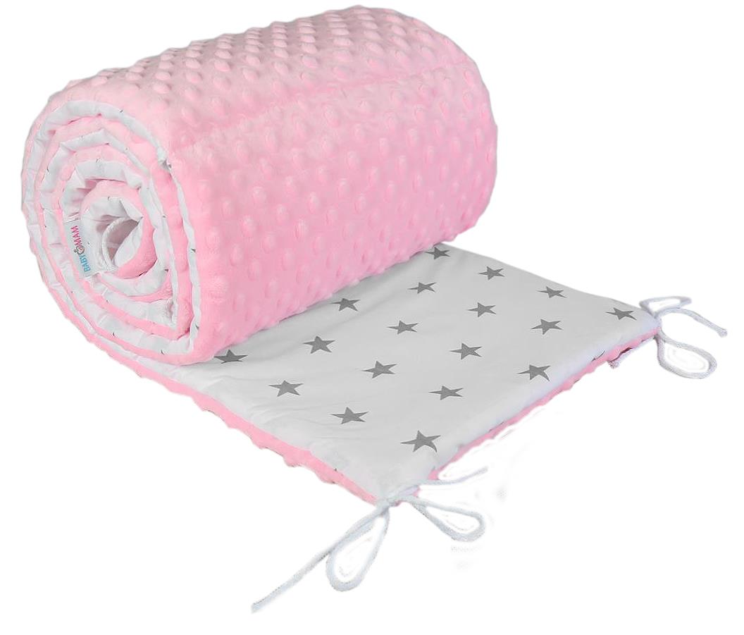 Baby dimple padded bumper 180cm straight fit COT 120x60 Pink/ Small stars on white