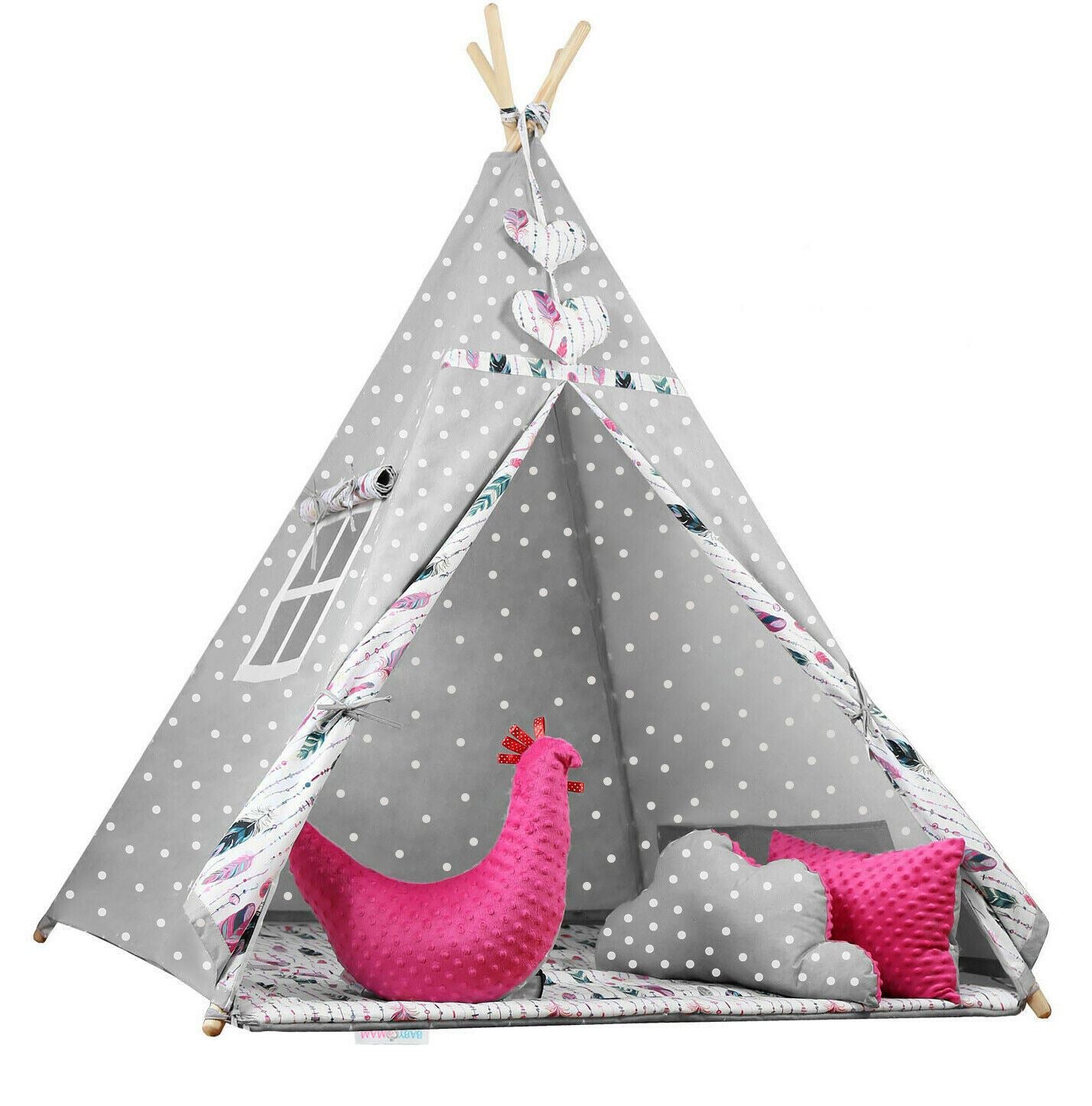 Teepee Wigwam Indoor Outdoor Kids Playhouse Tent With Three Cushions Indian Dots