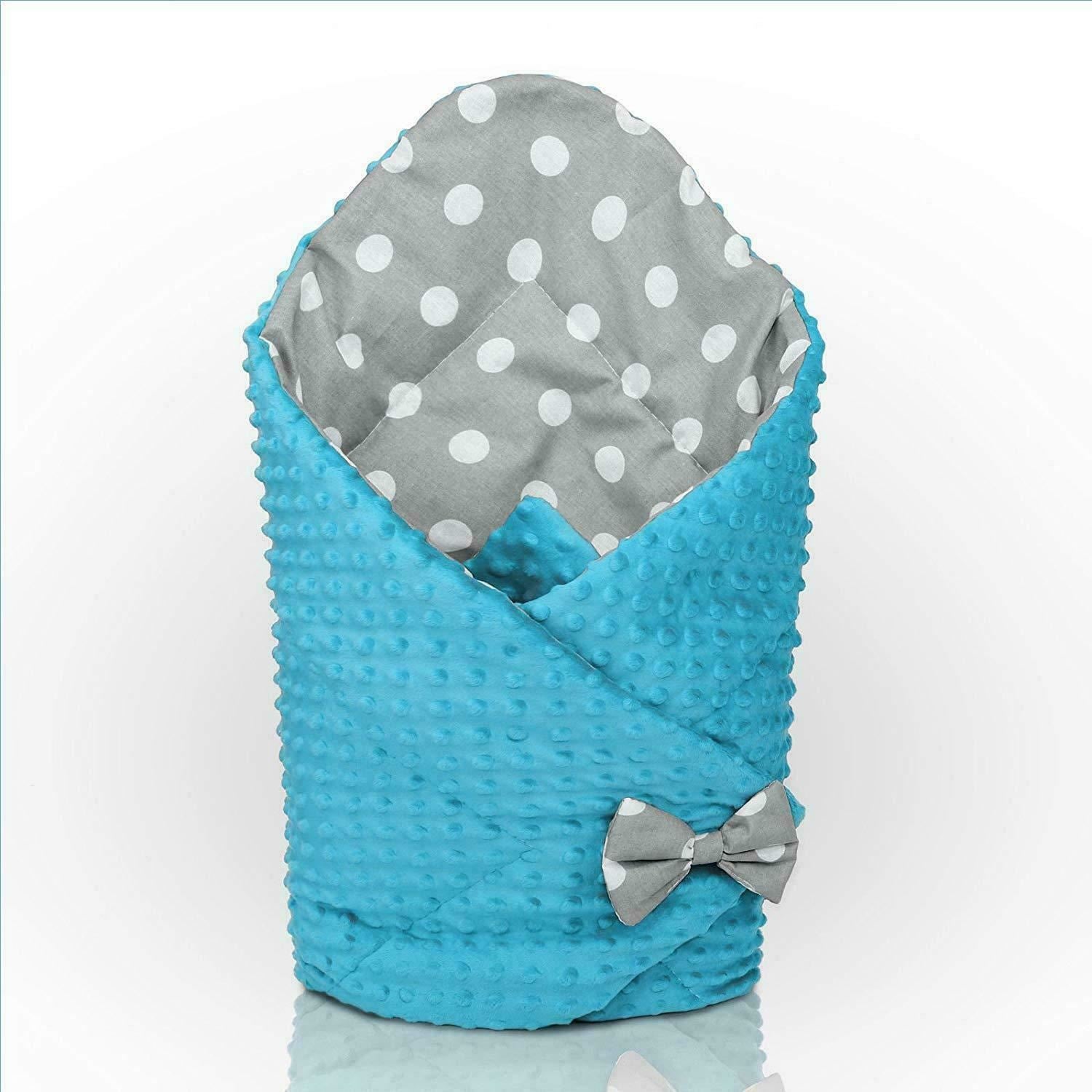 Baby Swaddle Wrap Newborn Dimple Cotton Infant Bedding Turquoise/ Dots Grey