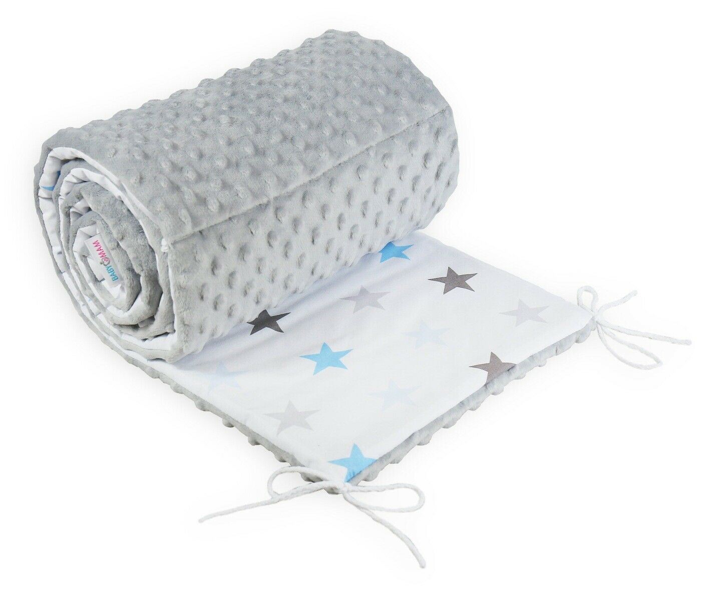 Baby dimple padded bumper 180cm straight fit COT 120x60 Grey/ Blue grey stars
