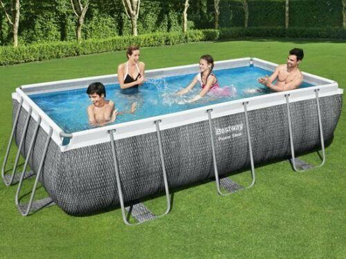 Bestway 13.6Ft Power Steel Rectangular Swimming Pool 412X201X122 cm Grey Rattan