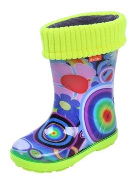 Wellies Kids Rain Snow Boots Removable Inner Lining Socks Wellington Funny Circles