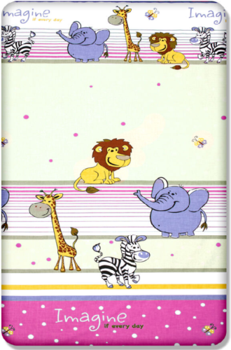 Baby Fitted Junior Bed Sheet Printed 100% Cotton Mattress 160X70cm Safari Pink