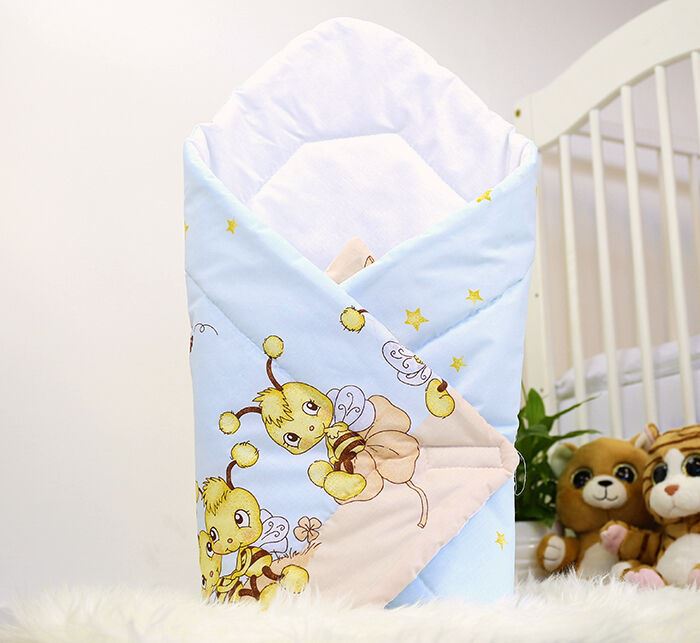 Baby Swaddle Wrap Newborn Bedding Blanket 100% Cotton Sleeping Bag Bees Blue