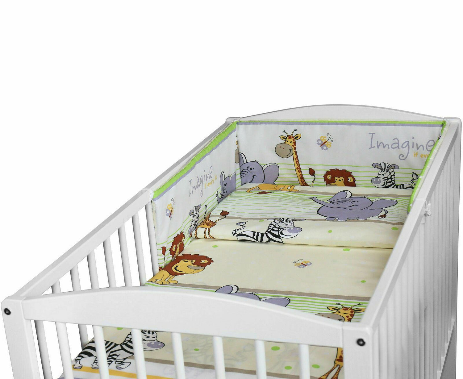 5Pc bedding set nursery pillow duvet bumper fit cot 120x60 Safari Green