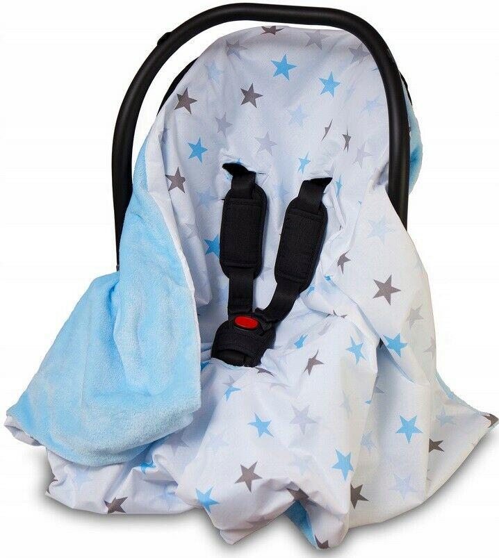 Baby Blanket Car Seat Reversible Wrap Plush Soft Double Sided Cotton 100X100cm Blue/Blue Stars On White
