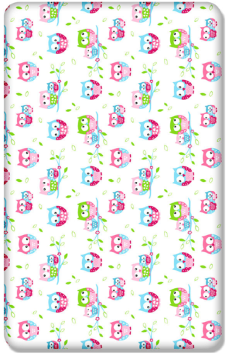 Baby Fitted Junior Bed Sheet Printed 100% Cotton Mattress 160X70cm Owls White