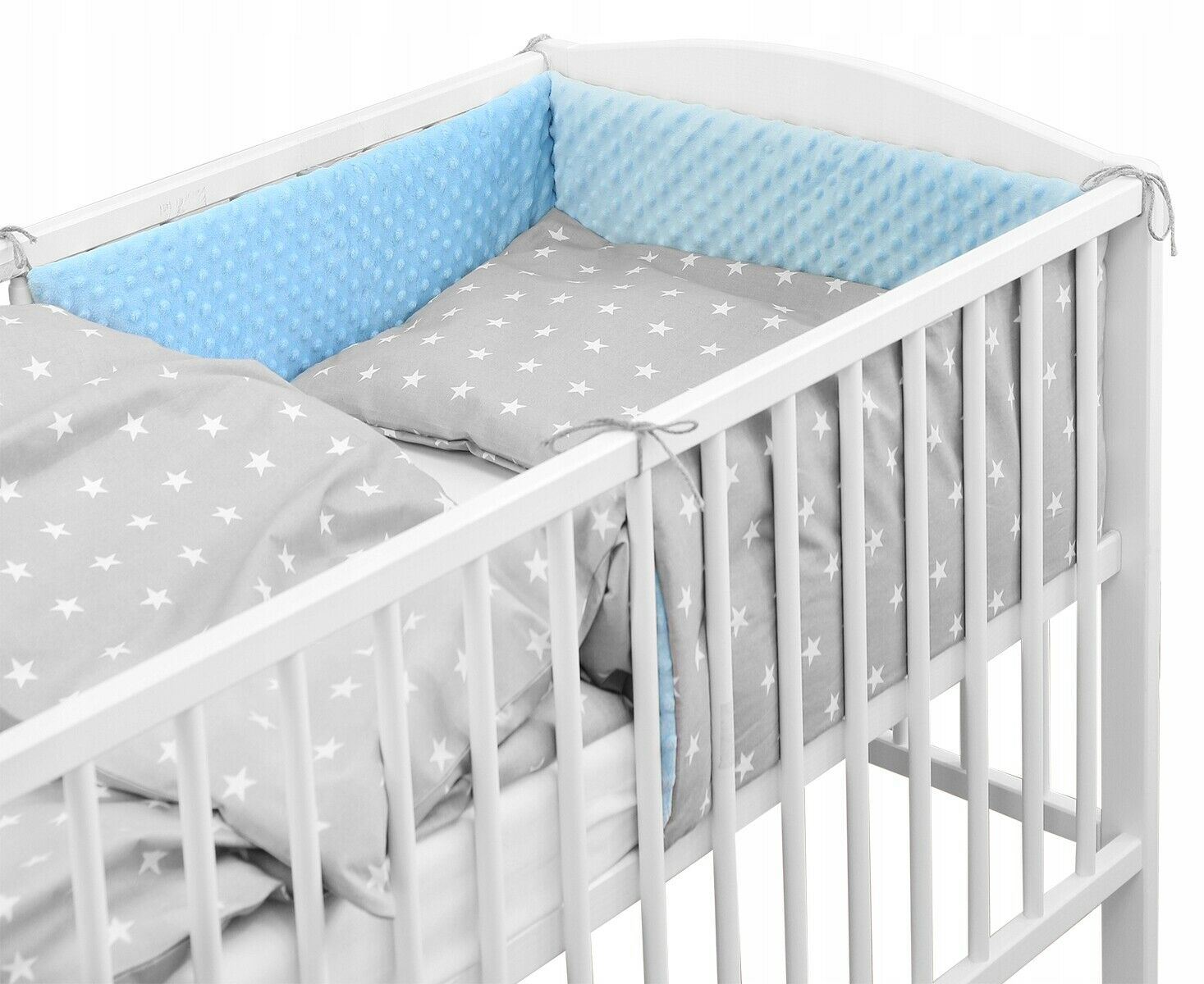 Baby dimple Cot Liner 180cm straight fit COT 120x60cm Blue/ Small white stars on grey