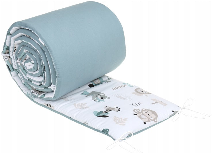 Cot Liner 180cm fit Cot 120x60cm 100% Cotton Baby Nursery On Safari/sage