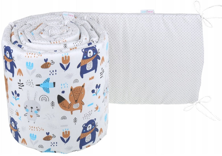 Padded Bumper 180cm fit Cot 120x60cm 100% Cotton Baby Nursery Boho Navy/ Dots Grey