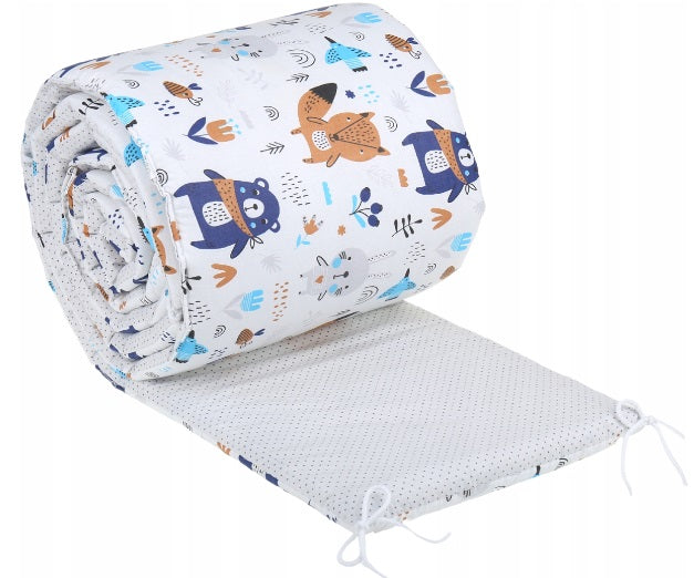 Padded Bumper 180cm fit Cot 120x60cm 100% Cotton Baby Nursery Boho Navy/ Dots Grey
