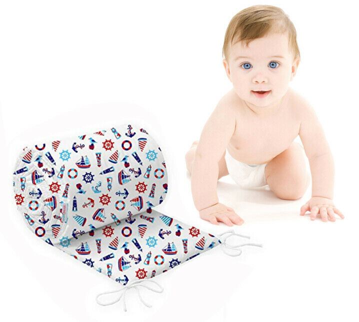Baby Padded Bumper 100% Cotton To Fit Crib All Round 260cm Marine