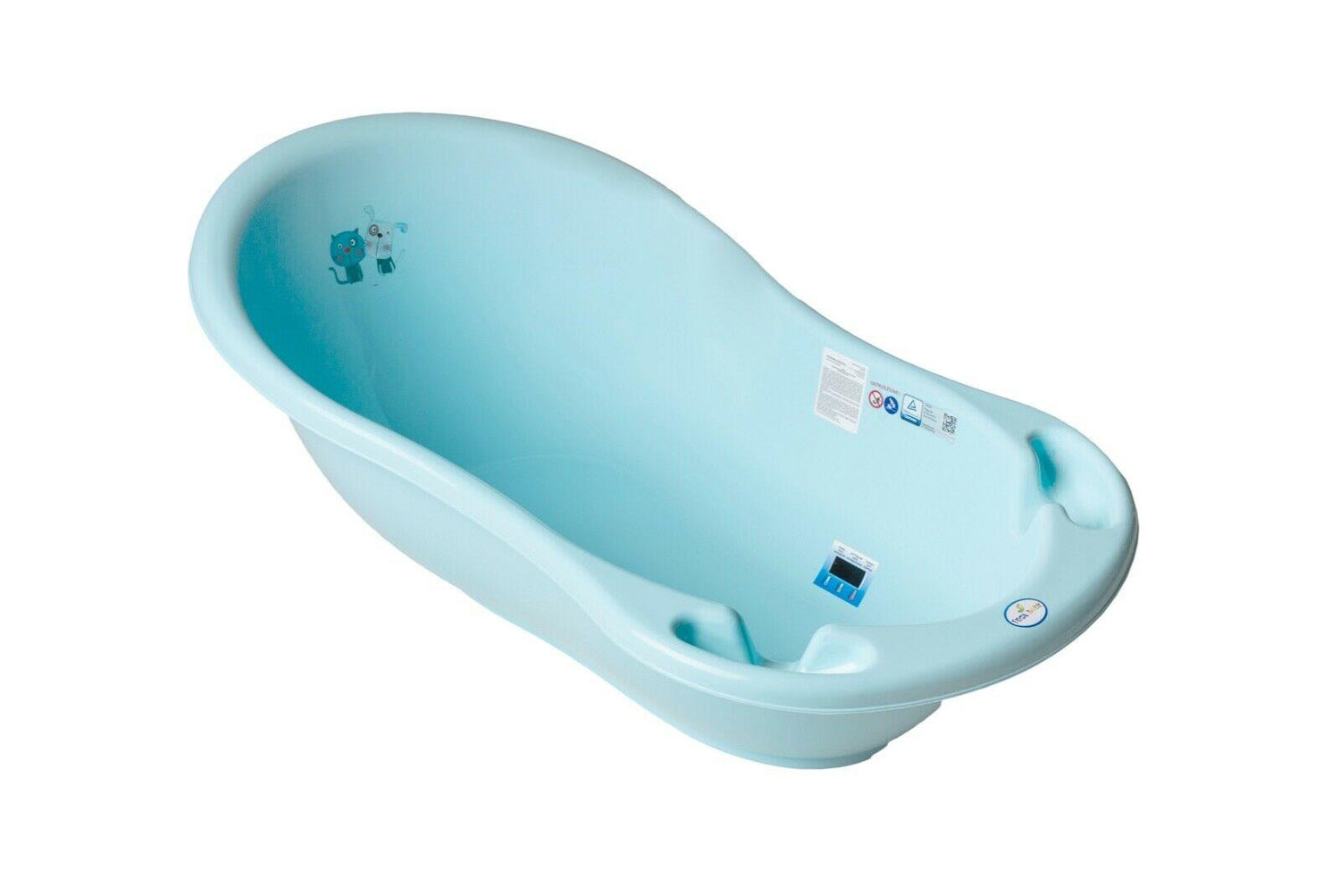 Baby bathtub with drainage hole and plug for bathing TEGA BABY - Dog & cat blue