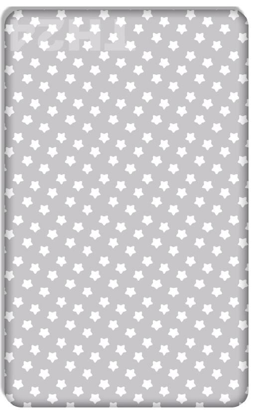 Baby Fitted Cot Sheet Printed Design 100% Cotton Mattress 120X60 cm Big White Stars On Grey